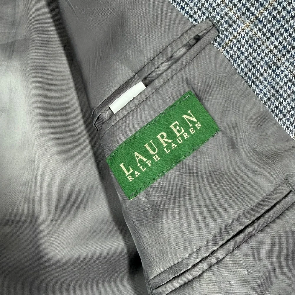 Lauren Ralph Lauren Silk Wool Blazer 50R Grey Houndstooth Tailored Sport Coat‎